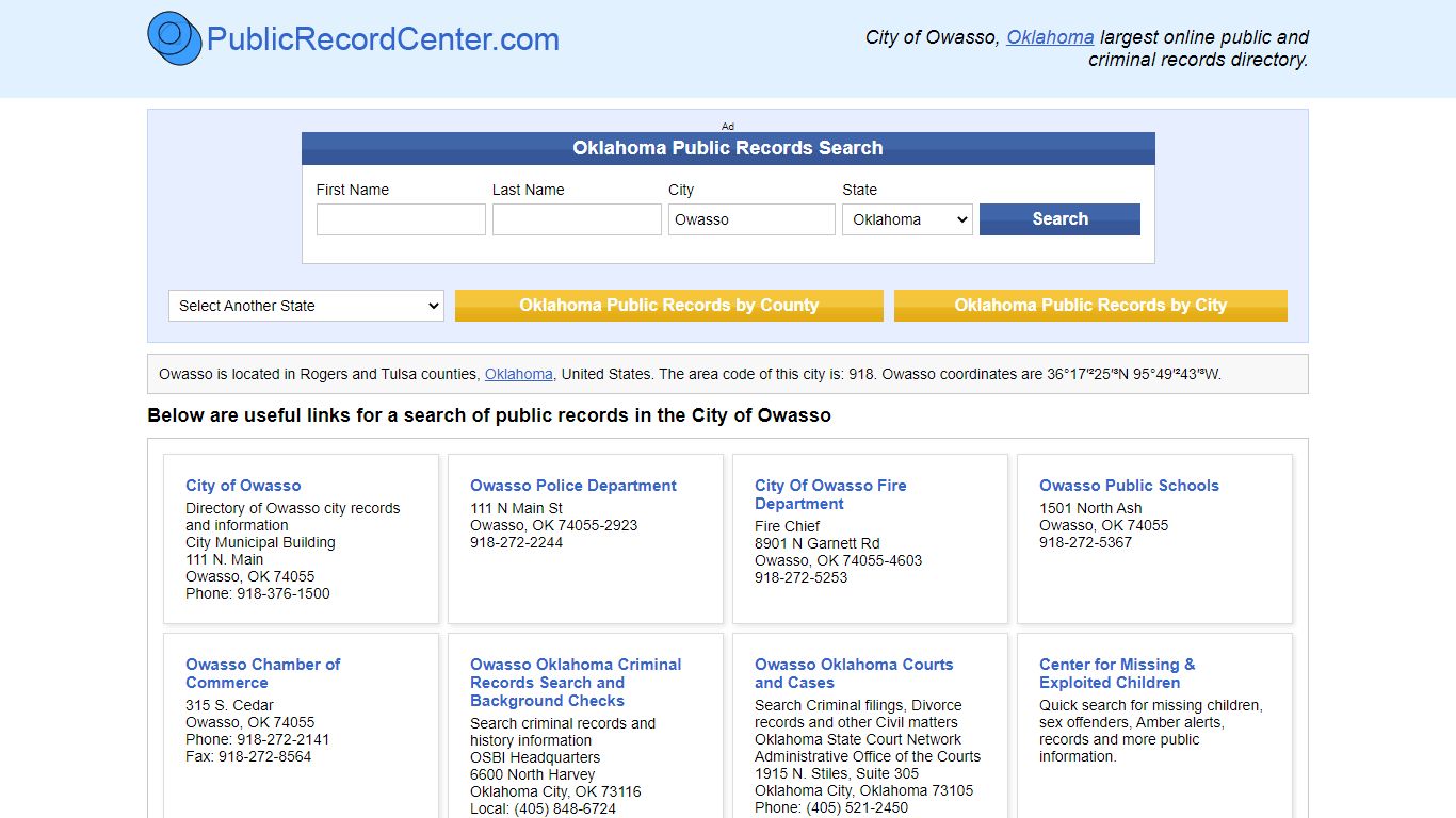 Owasso Oklahoma Public Records and Criminal Background Check