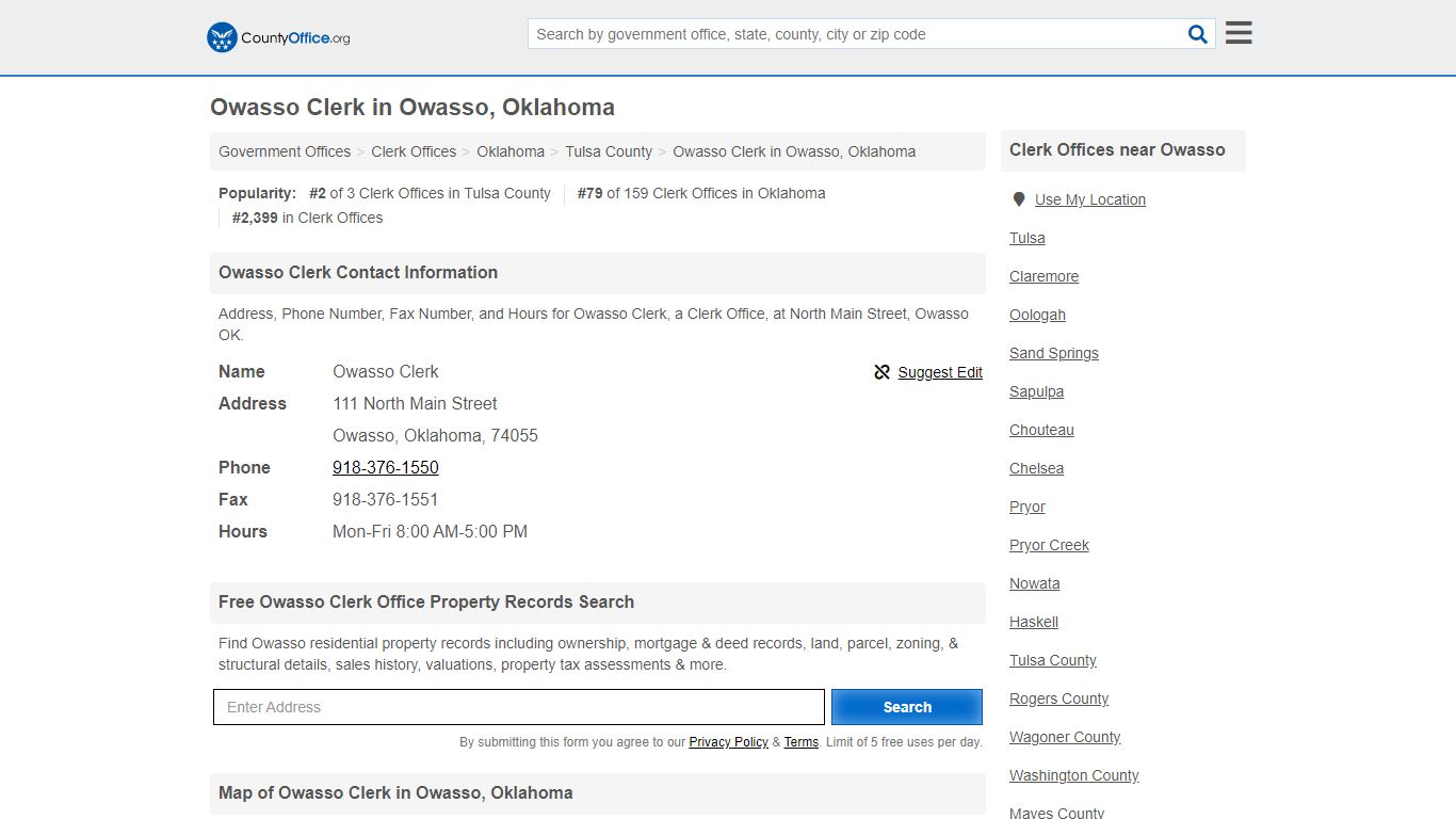 Owasso Clerk - Owasso, OK (Address, Phone, Fax, and Hours) - County Office